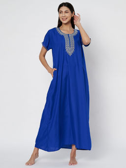 KOI SLEEPWEAR - Royal Bloom Blue Embroidered Night Gown for Women