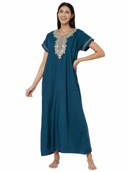 KOI SLEEPWEAR - Celeste Teal Embroidered Night Gown for Women