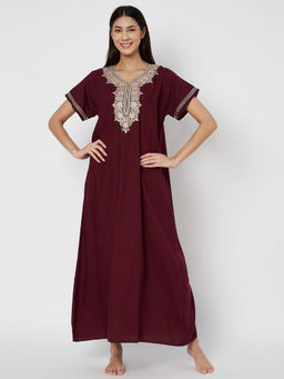 KOI SLEEPWEAR - Celeste Wine Embroidered Night Gown for Women