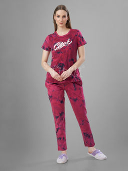 TITTLI - Pure Cotton Tie and Dye Round Neck Short Sleeves T-Shirt and Pyjama for Women