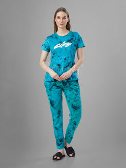 TITTLI - Pure Cotton Tie and Dye Round Neck Short Sleeves T-Shirt and Pyjama for Women
