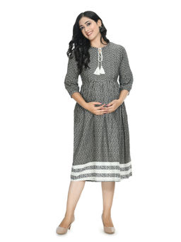 Aaruvi Ruchi Verma - Floral Border Maternity Dress - Black