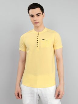 Monte Carlo - Yellow Men Smart Fit Half Sleeve Solid Mandarin Neck Short Kurta