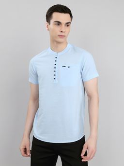 Monte Carlo - Blue Men Smart Fit Solid Half Sleeve Henely Neck Short Kurta