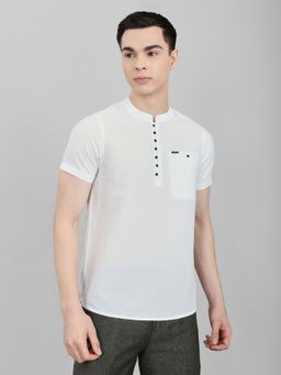 Monte Carlo - White Men Smart Fit Half Sleeve Solid Mandarin Neck Short Kurta