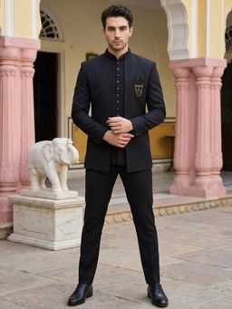 Jompers - Black Cotton Blend Solid Indo-Western Kurta with Sherwani with Pant