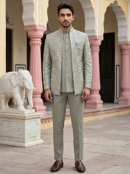 Jompers - Green Silk Blend Embroidered Indo-Western Kurta with Sherwani with Pant