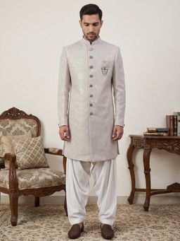 Jompers - Pink Silk Blend Embroidered Indo-Western Sherwani with Salwar
