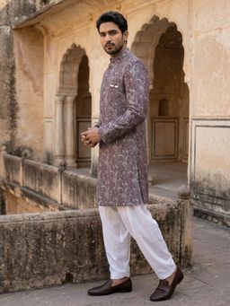 Jompers - Maroon Silk Blend Embroidered Indo-Western Sherwani with Pyjama
