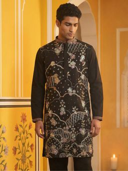 Jompers - Black Silk Blend Embroidered Kurta