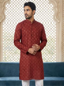 Jompers - Maroon Classic Cotton Blend Foil Print Kurta