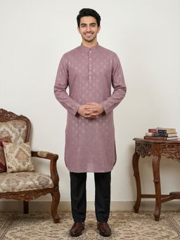 Jompers - Men Mauve Classic Cotton Blend Foil Print Kurta and Pyjama