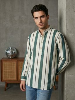 Jompers - Green Traditional Stripe Printed Short Kurta