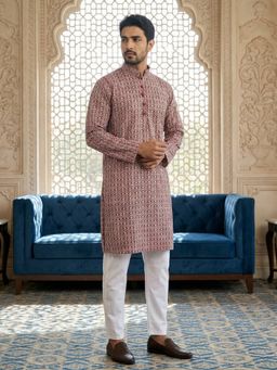 Jompers - Men Maroon Embroidered Kurta and Pyjama