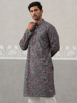 Jompers - Grey Cotton Embroidered Kurta