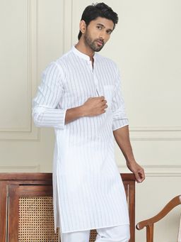 Jompers - White Cotton Stripes Kurta