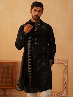 Jompers - Black Silk Sequined Kurta and Dupatta