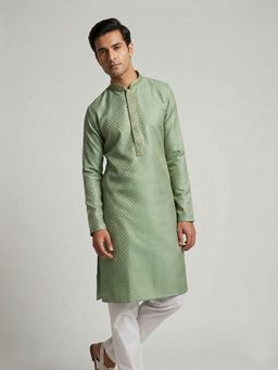 ETHNIC INDIA - Green Men Geometric Polyester Kurta