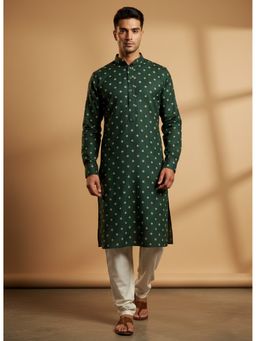 ETHNIC INDIA - Green Men Floral Polyester Kurta