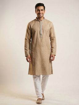 ETHNIC INDIA - Beige Men Solid Polyester Kurta
