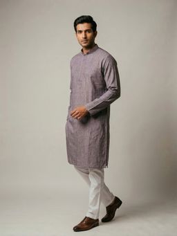 ETHNIC INDIA - Purple Men Solid Polyester Kurta