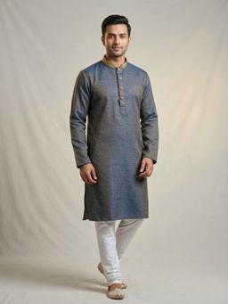 ETHNIC INDIA - Blue Men Woven Design Polyester Kurta
