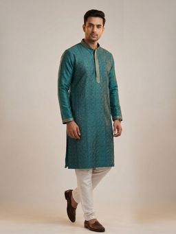 ETHNIC INDIA - Blue Men Floral Polyester Kurta