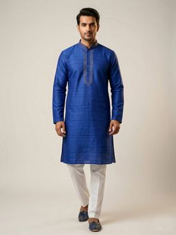 ETHNIC INDIA - Blue Men Solid Polyester Kurta