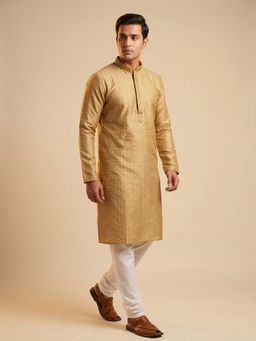 ETHNIC INDIA - Beige Men Woven Design Polyester Kurta