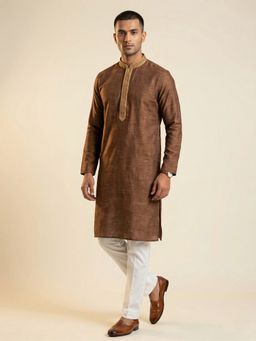 ETHNIC INDIA - Brown Men Solid Polyester Kurta