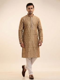 ETHNIC INDIA - Beige Men Woven Design Polyester Kurta