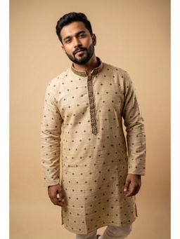 ETHNIC INDIA - Beige Men Woven Design Polyester Kurta
