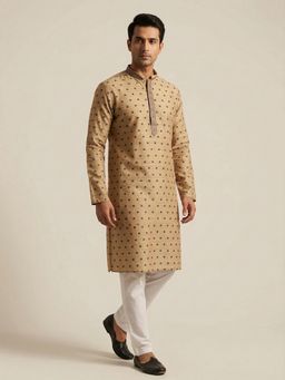 ETHNIC INDIA - Beige Men Woven Design Polyester Kurta