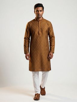 ETHNIC INDIA - Brown Men Woven Design Polyester Kurta