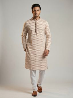 ETHNIC INDIA - Beige Men Ethnic Motifs Polyester Kurta
