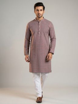 ETHNIC INDIA - Black Men Checked Cotton Kurta