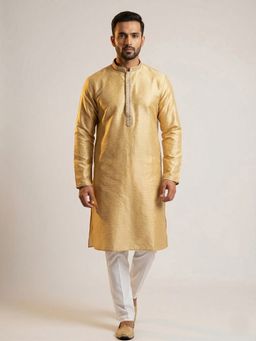 ETHNIC INDIA - Yellow Men Woven Design Polyester Kurta