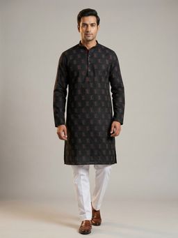 ETHNIC INDIA - Black Men Abstract Polyester Kurta
