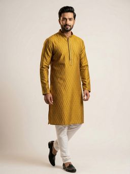 ETHNIC INDIA - Yellow Men Woven Design Polyester Kurta