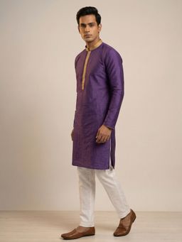 ETHNIC INDIA - Purple Men Striped Polyester Kurta