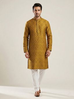ETHNIC INDIA - Yellow Men Woven Design Polyester Kurta