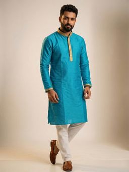 ETHNIC INDIA - Blue Men Solid Polyester Kurta