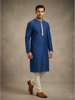 ETHNIC INDIA - Blue Men Embellished Polyester Kurta