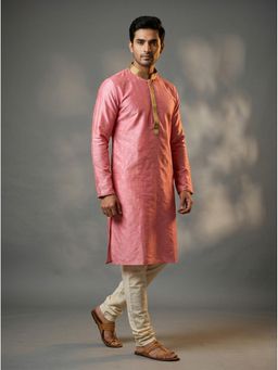 ETHNIC INDIA - Pink Men Woven Design Polyester Kurta
