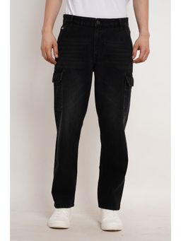 UNDERRATED CLUB - Black Mid Rise Relaxed Fit Cargo Jeans