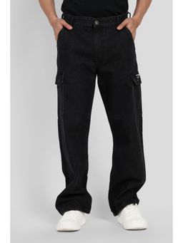 UNDERRATED CLUB - Jet Black Mid Rise Relaxed Fit Cargo Jeans