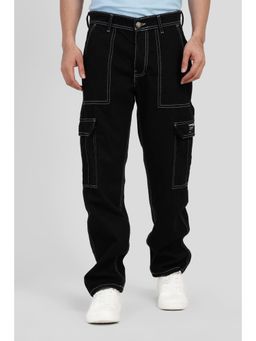 UNDERRATED CLUB - Black Mid Rise Regular Fit Cargo Jeans
