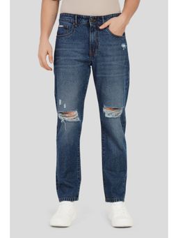 UNDERRATED CLUB - Blue Mid Rise Distressed Men Relaxed Jeans