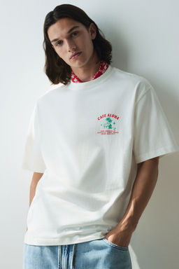 H&M - Men White Loose Fit Printed T-Shirt