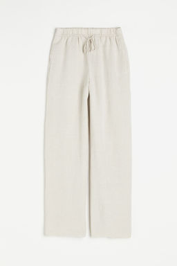 H&M - Women Beige Linen-Blend Pull-On Trousers